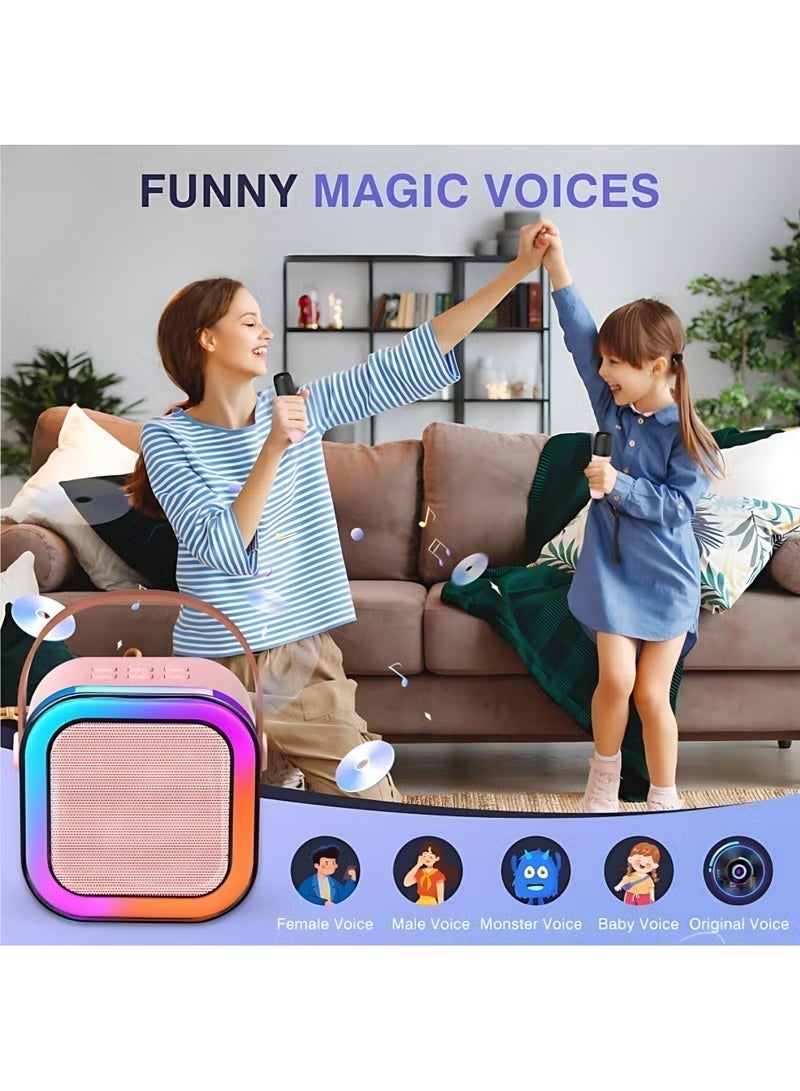 آلة كاريوكي ميني للأطفال | مكبر صوت كاريوكي بلوتوث محمول مع أضواء حفلات LED وميكروفونين لاسلكيين | هدايا مثالية لأعياد الميلاد والعطلات للبنات والأولاد | عبوة واحدة | للأعمار من 2-12 | وردي - view 4